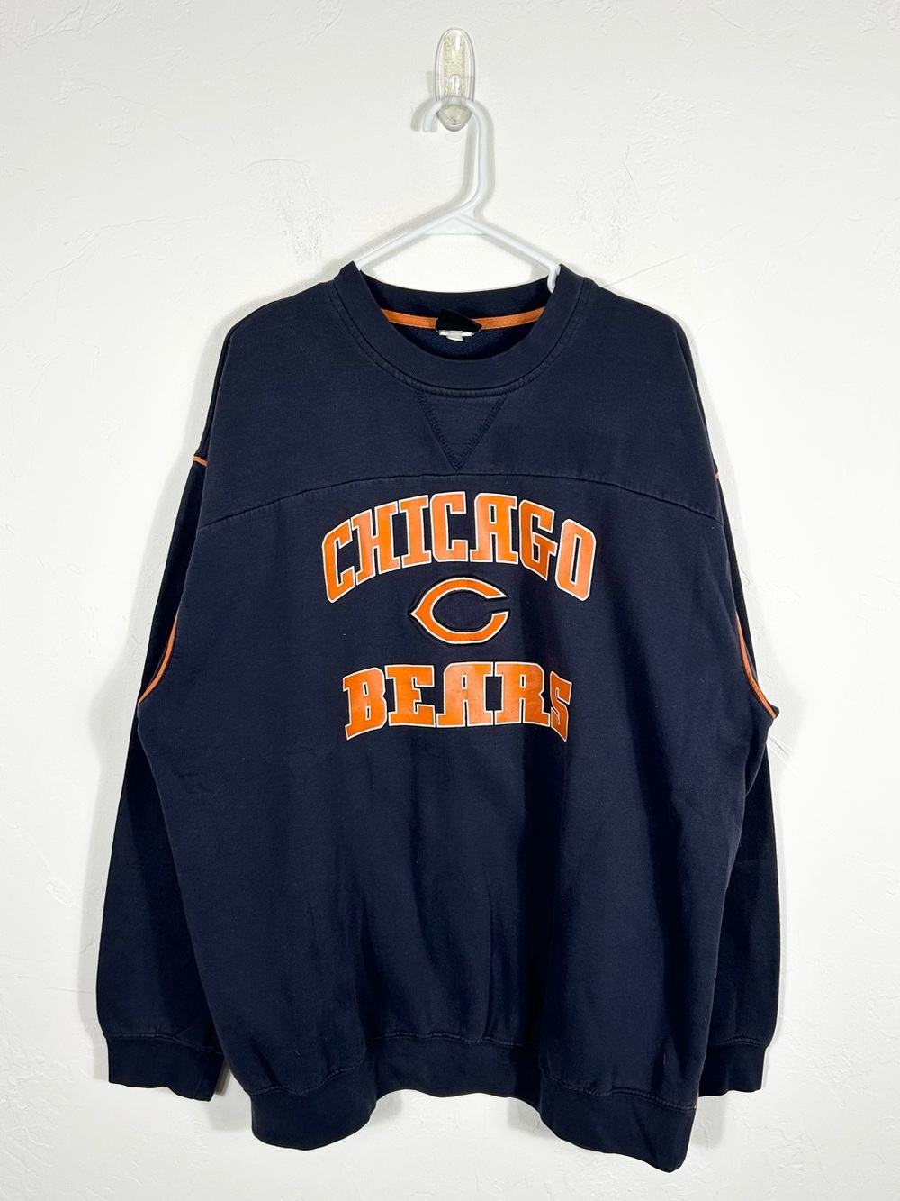👁️ Vintage Chicago Bears Sweatshirt Navy Orange Spellout Crewneck NFL Football